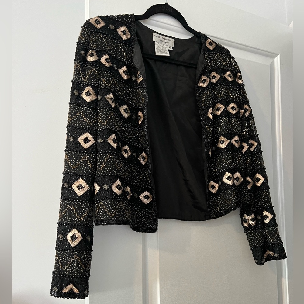 Vintage Adrianna Papell Geometric Beaded Silk Jacket - Picture 4 of 10